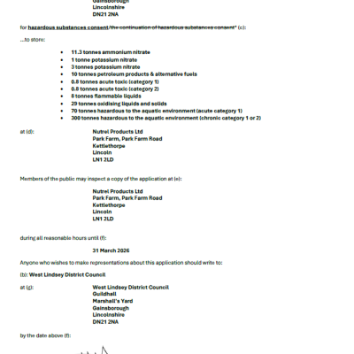 Hazardous Substances Consent Notice